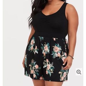 Torrid black floral knit to woven romper size 00